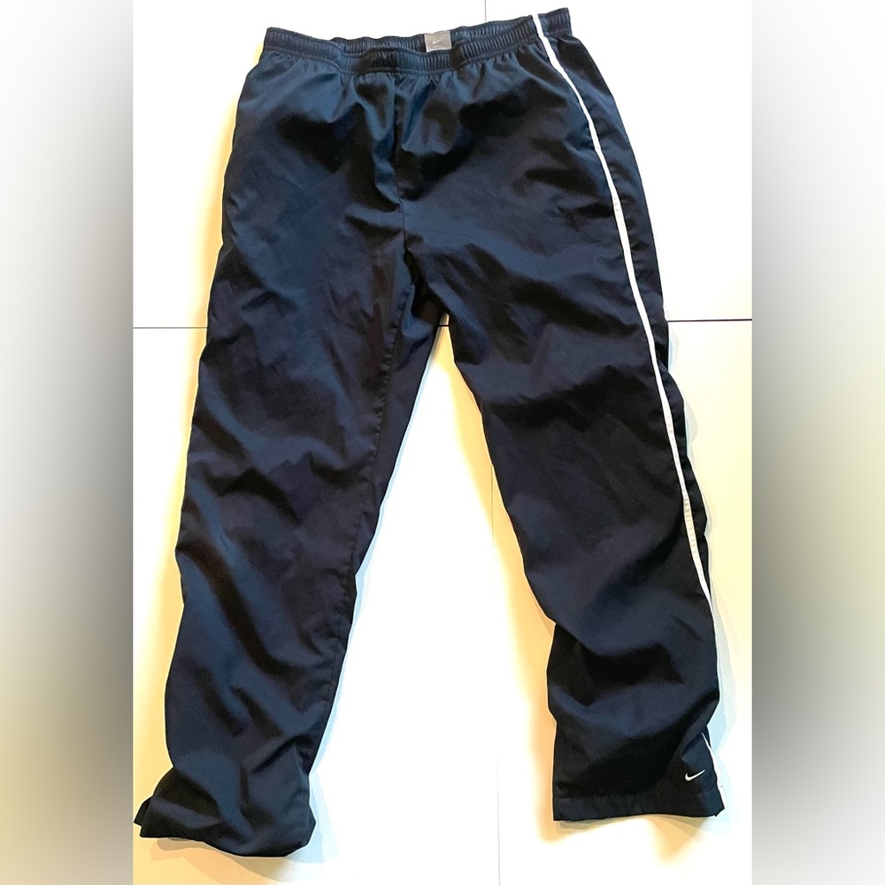 NIKE Navy Nylon sweatpants with white line on the side